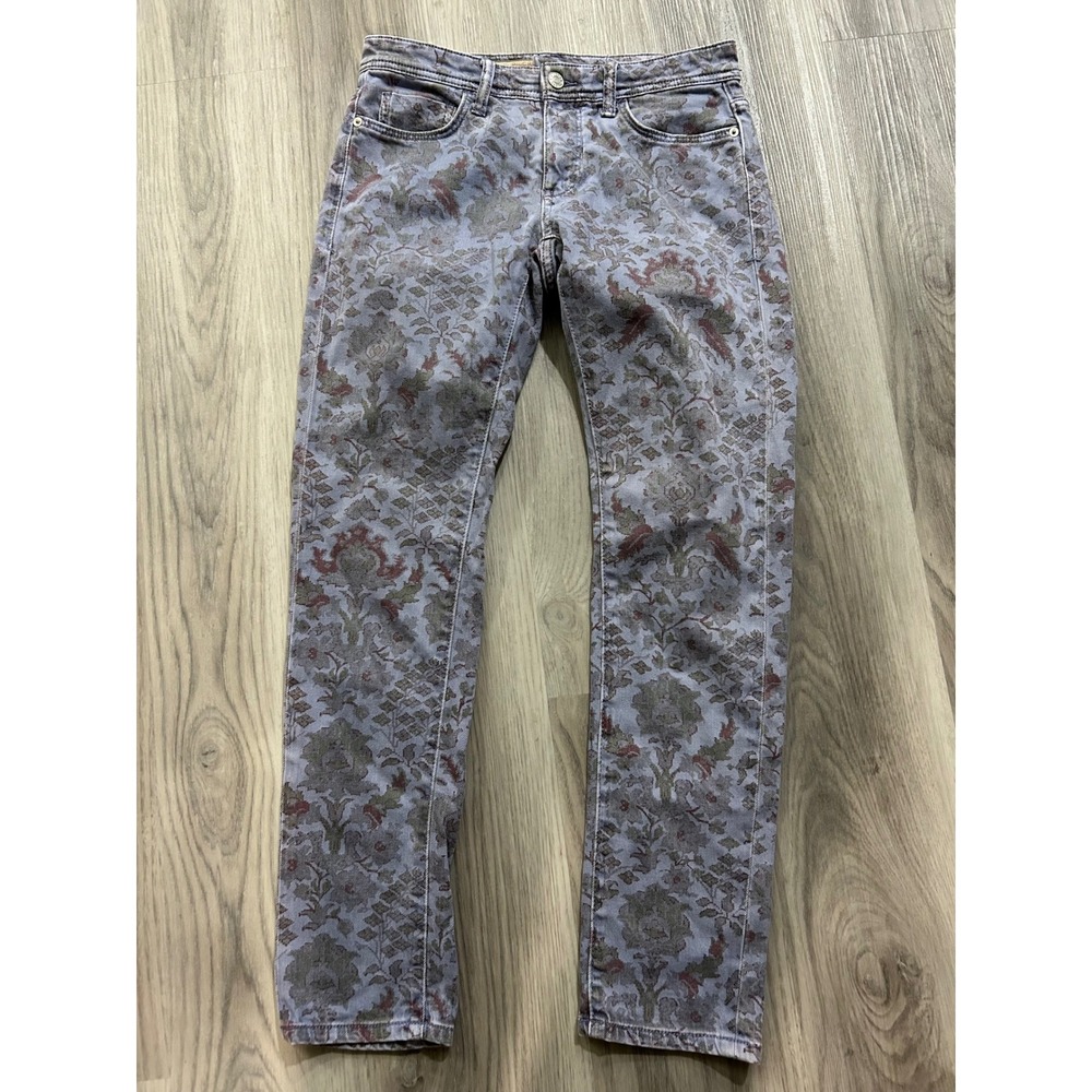 Pilcro Anthropologie Slim Boyfriend Floral‎ Damask Printed Jeans Blue Grey Sz 25